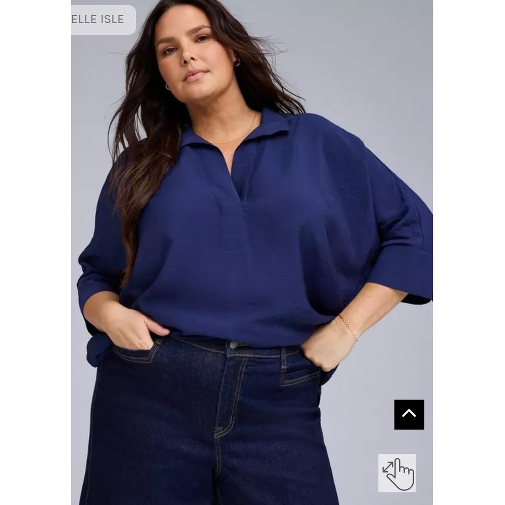 Belle Isle by Torrid Navy Blue Popover Blouse Oversized Textured Top Plus Size 4 - Picture 3 of 9
